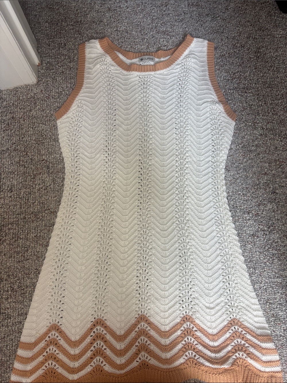 Cupshe White Crochet Swim Coverup with Tan Trim